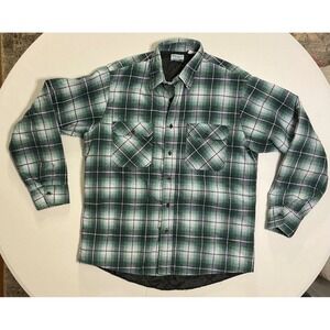 VTG USA Made Fieldmaster Mens Plaid Flannel Quilted Lined Shacket Green Black L